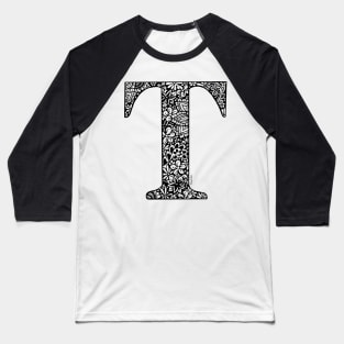 Floral Letter T - Capital Letter Baseball T-Shirt